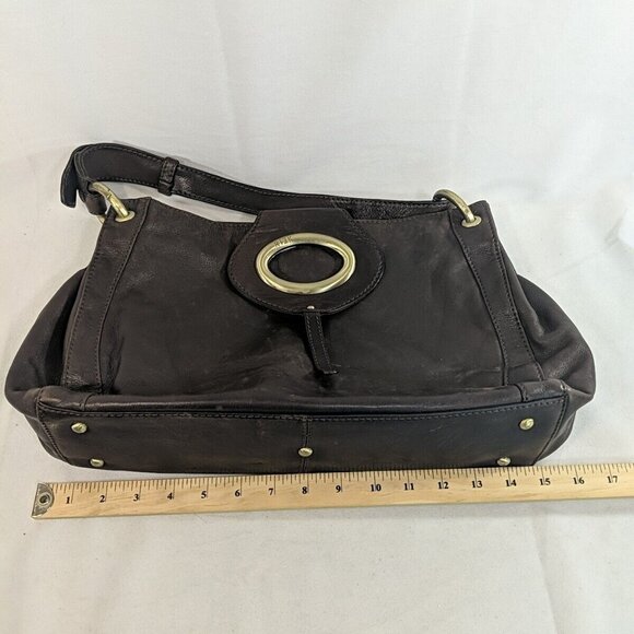 Ri2K Leather Dark Brown Gold Shoulder Purse Bag Adjustable Strap Y2K - Picture 14 of 15